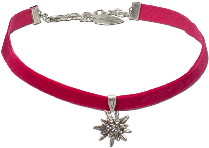 Samtkropfband kleines Edelweiß pink