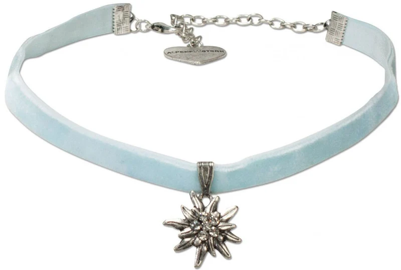 Samtkropfband kleines Edelweiß hellblau