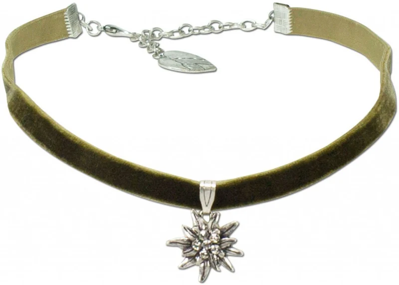 Samtkropfband kleines Edelweiß grün