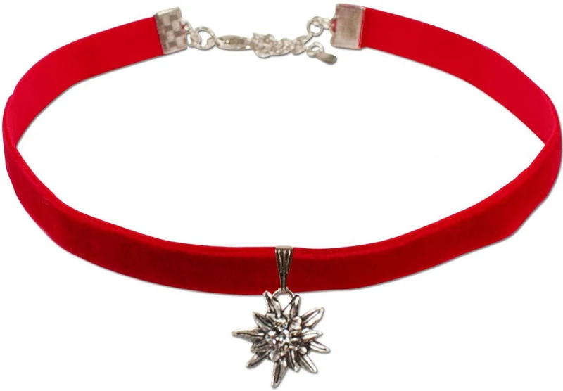 Samtkropfband kleines Edelweiß rot
