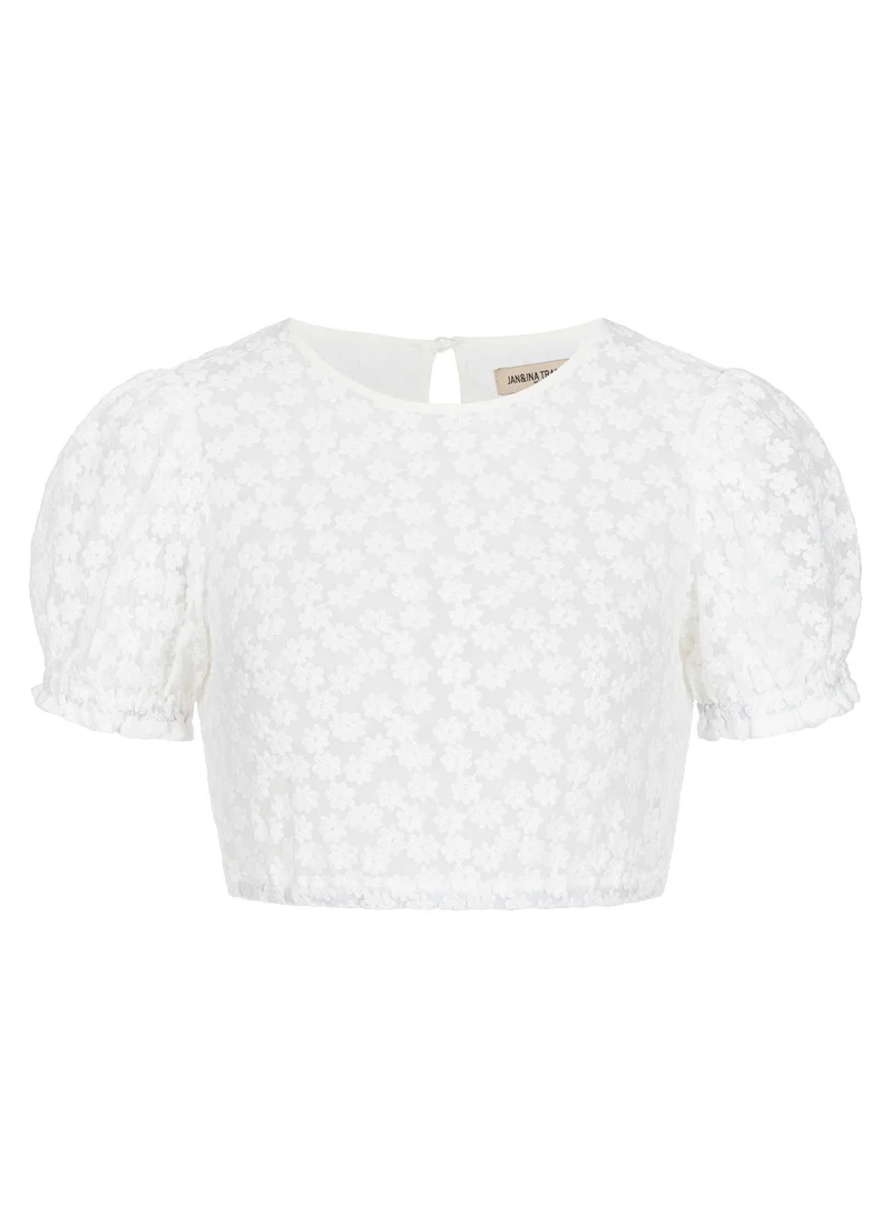 DIRNDLBLUSE STRETCH FLOWER MESH PUFFÄRMEL OFFWHITE