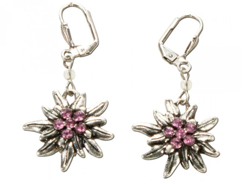 Trachten Ohrringe Edelweiß silber-rosé