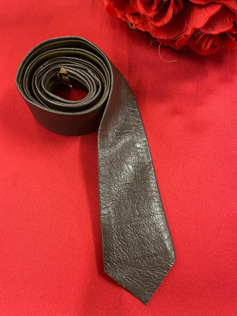 Vintage Lederkrawatte Dunkelbraun – Echtes Leder Retro Herren Krawatte