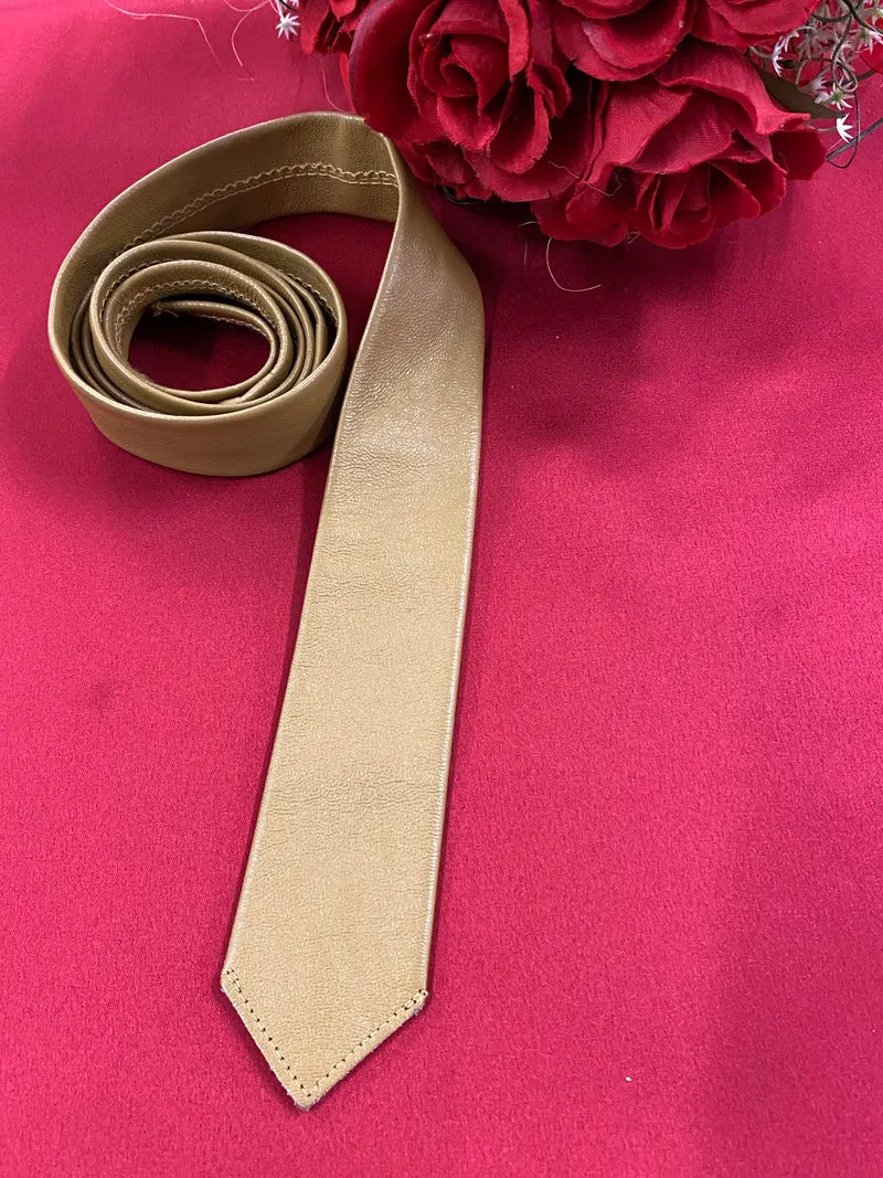 Vintage Lederkrawatte Ocker Beige – Retro Herren Accessoire