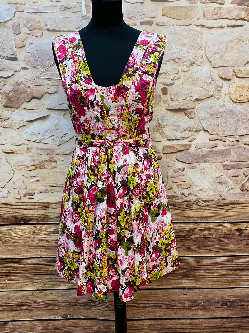 50er Jahre Kleid Damen Gr. 34 – florales Baumwollkleid in Rosa