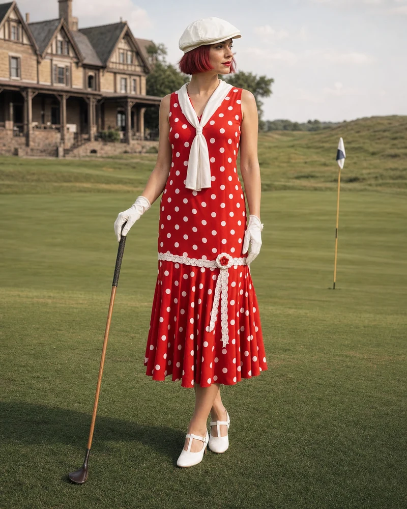 20er Jahre Tageskleid Rot-Weiß Gr. ca. 44 – Tea Dress