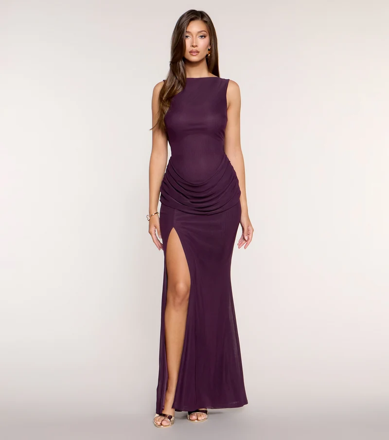 Hallie Cowl Back Front Slit Mermaid Dress