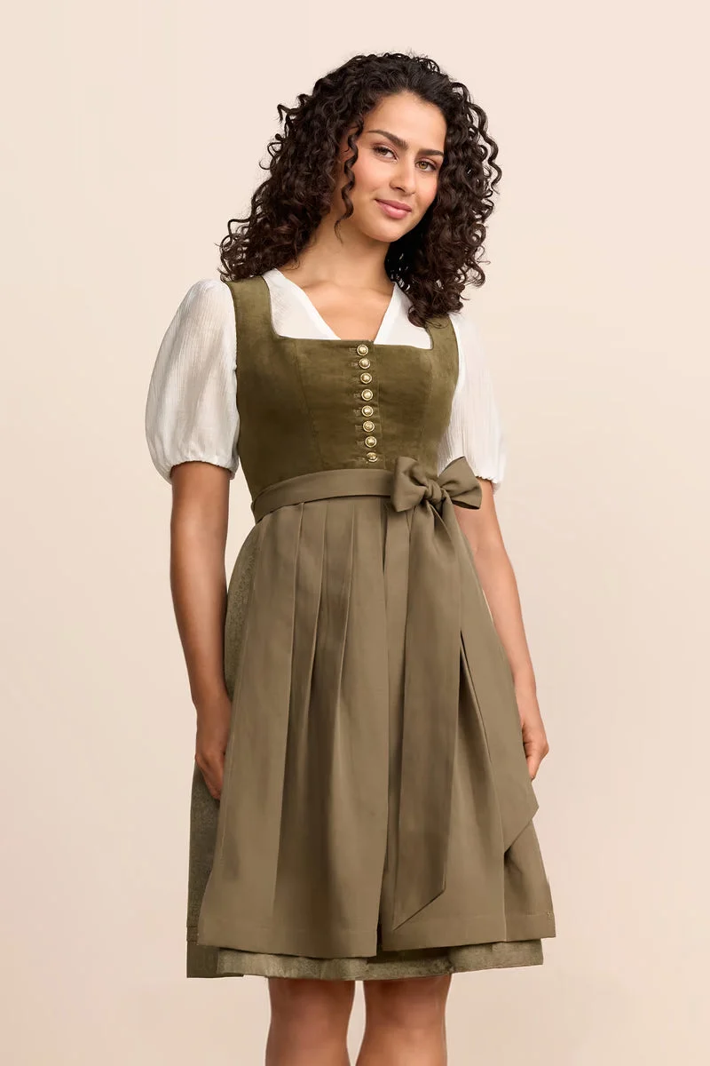 Kruger Solene Midi Dirndl, Olive — 60cm 2pc Set