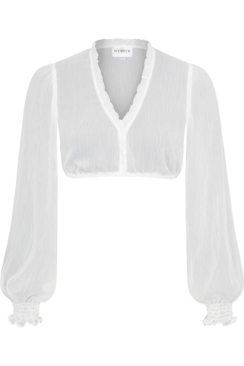 Dirndlbluse mit V-Ausschnitt und Rüschen - creme