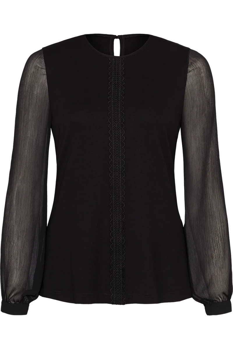 Damen Shirt mit Stretchanteil Langarm - schwarz