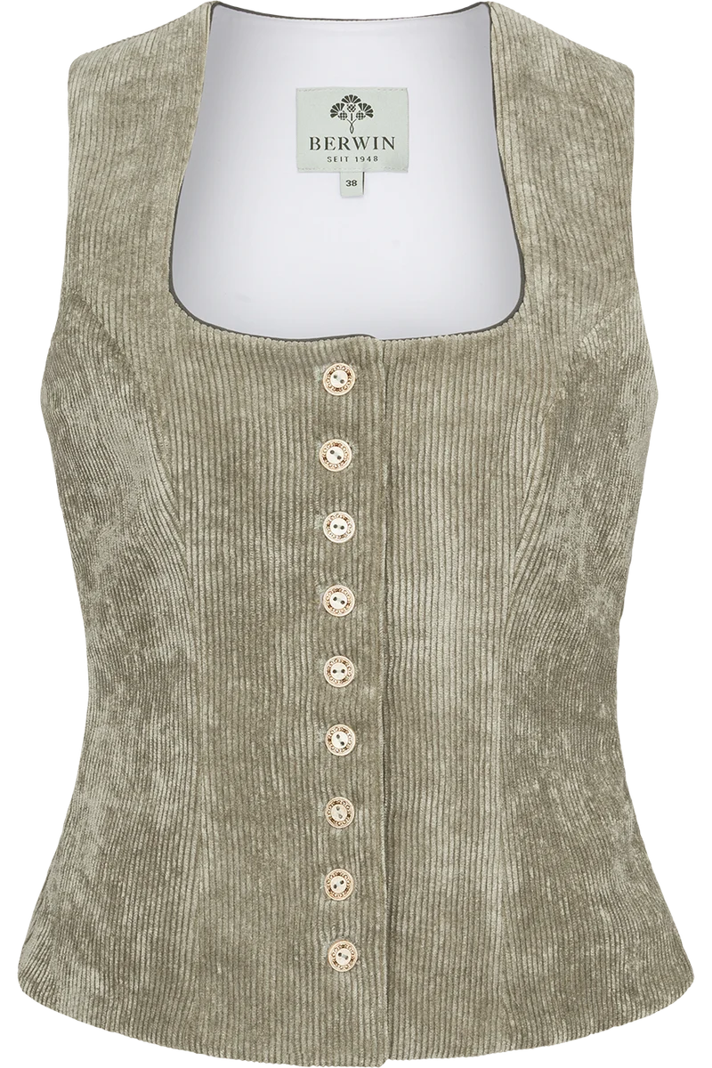Damen Cord-Trachtenmieder mit Stretchanteil - oliv