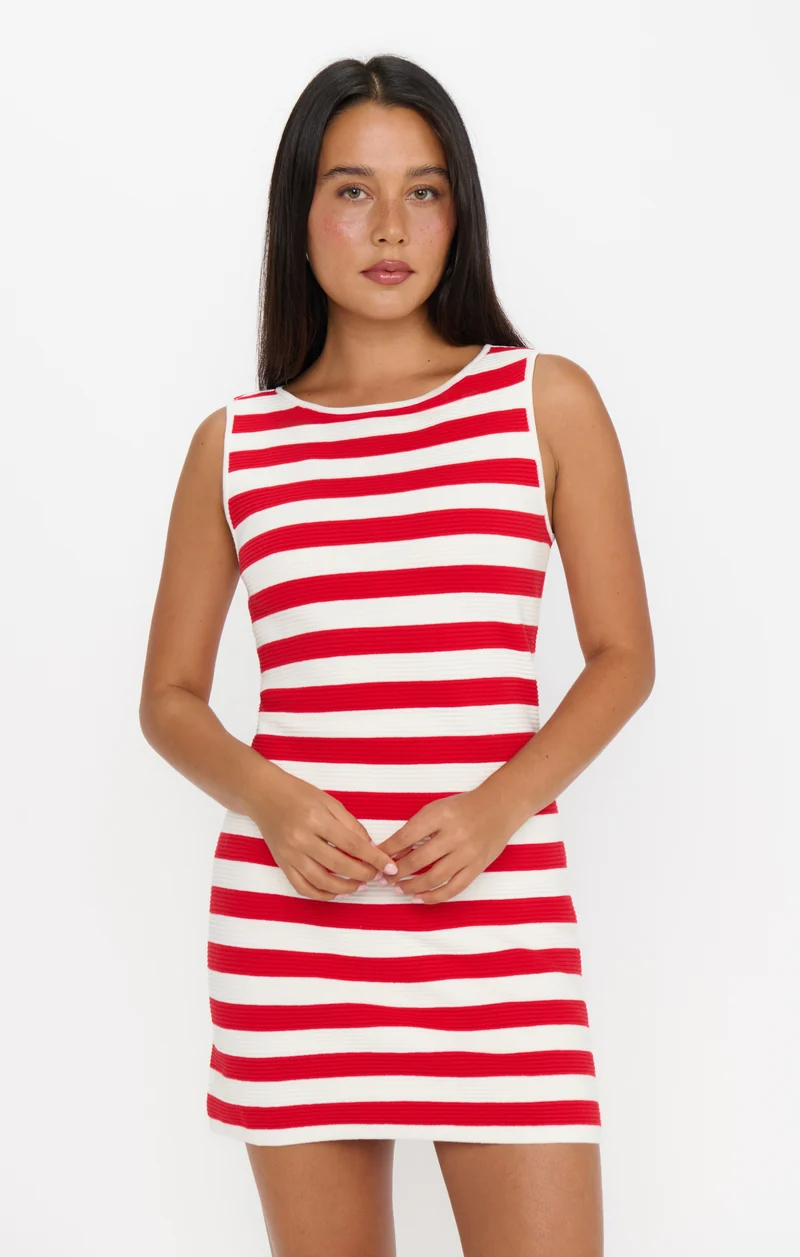 Cameron Mini Dress ~ Red Stripe Delight Knit