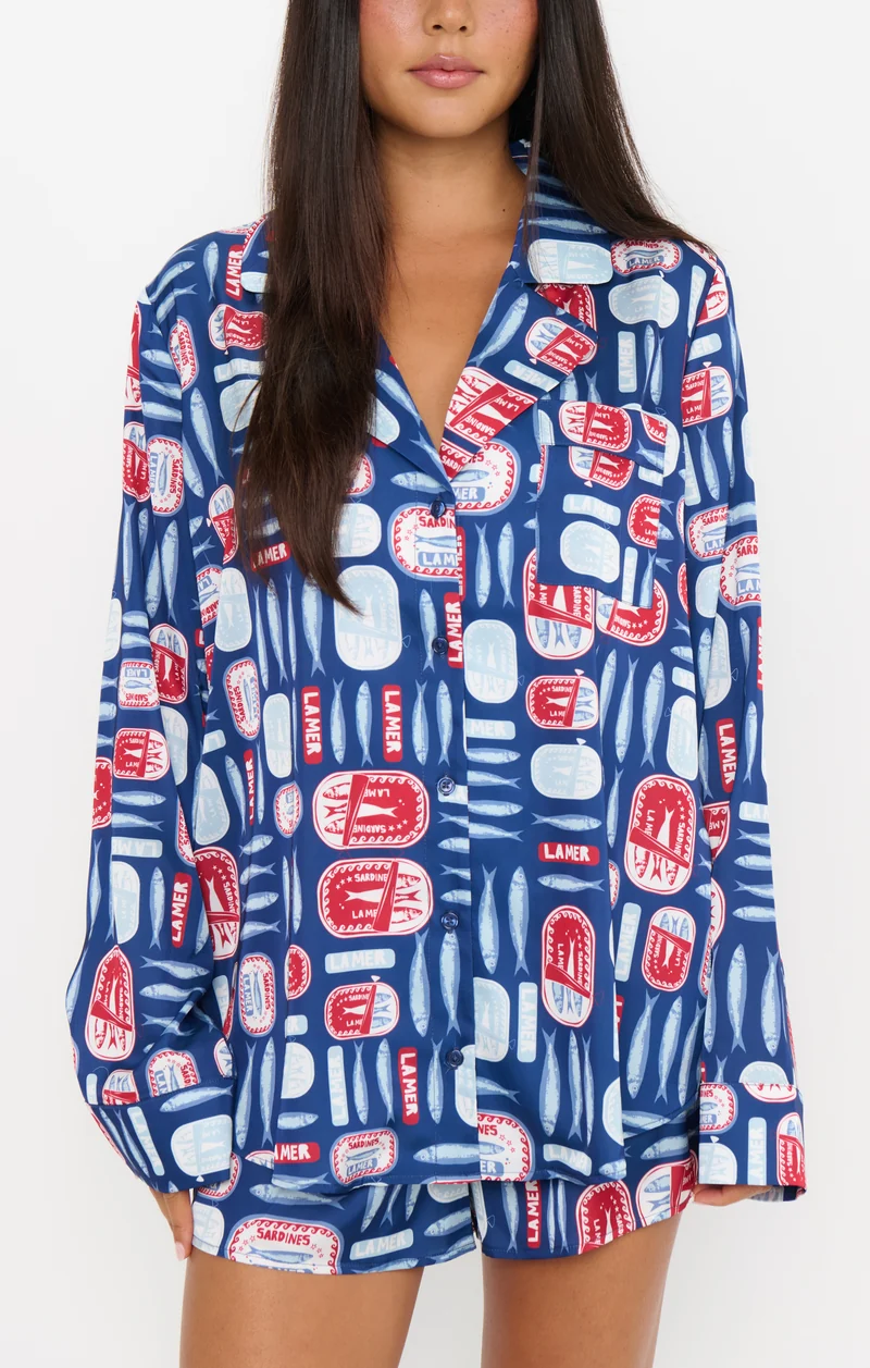 Beauty Sleep PJ Set ~ Navy Salty Sardines Silky