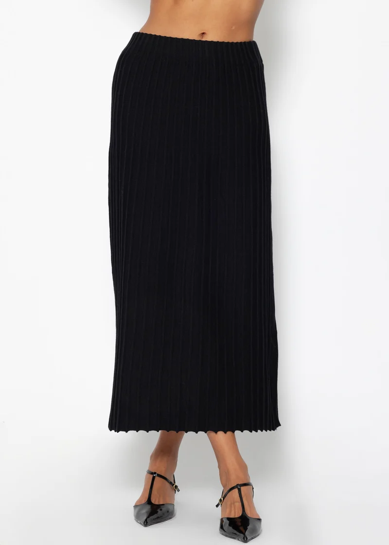 Plissierter Maxi Strick-Rock - schwarz