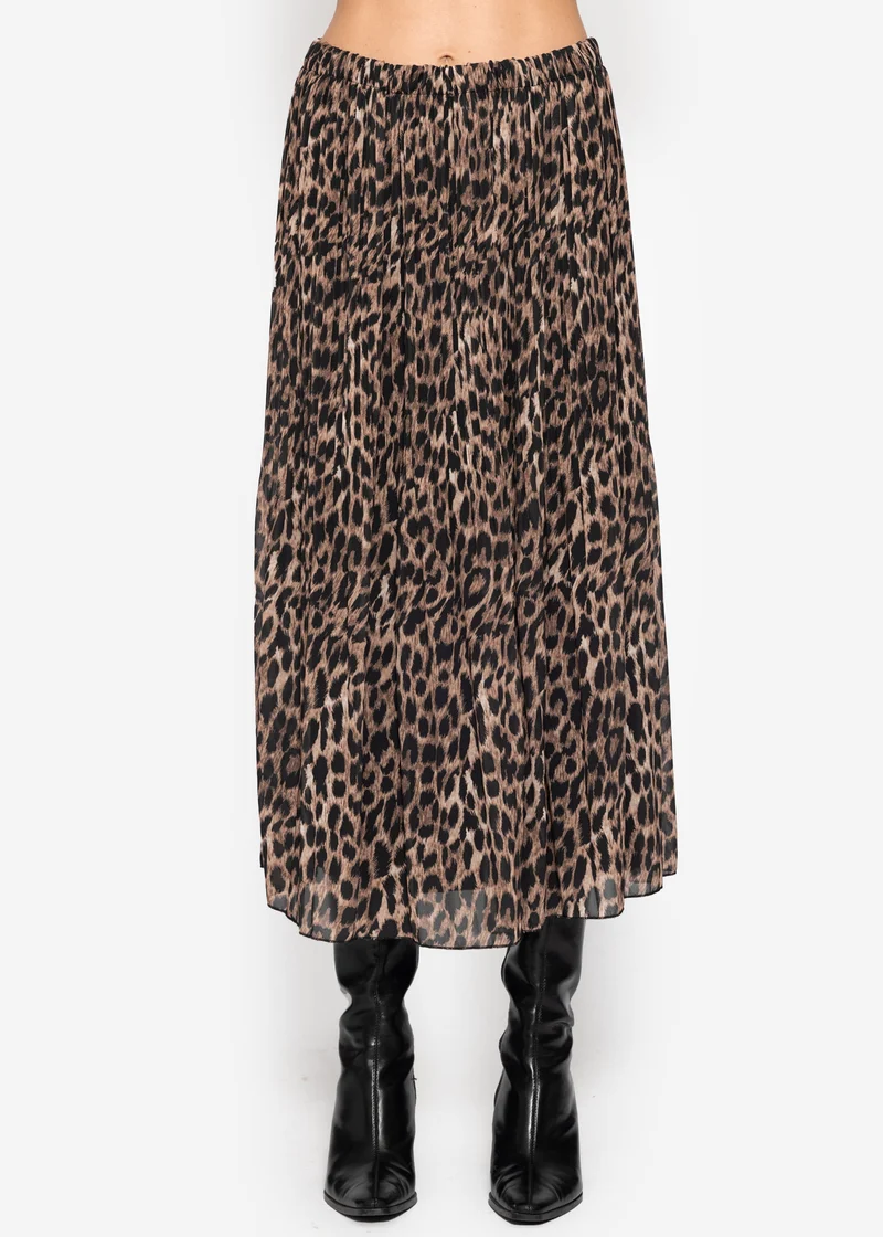 Langer Plissée-Rock aus Chiffon mit Leo-Print - braun
