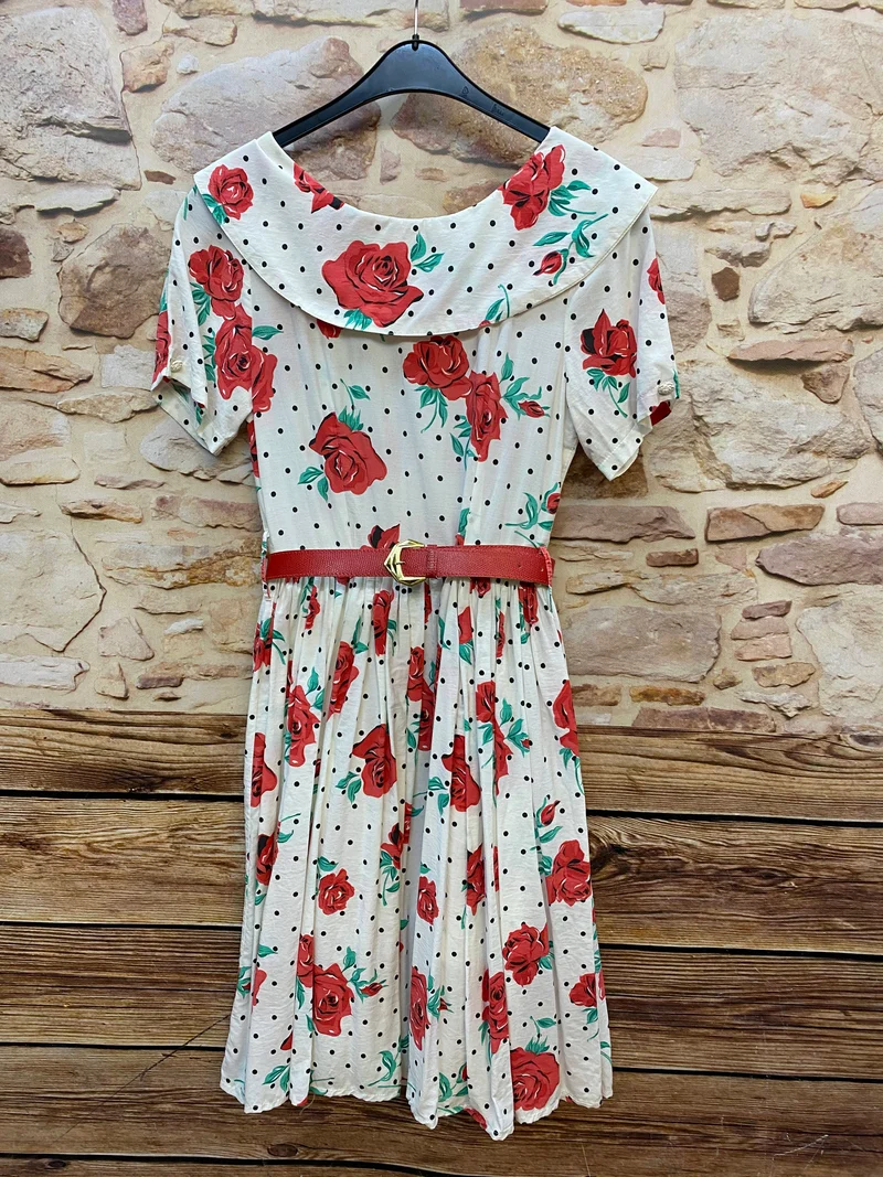 Original 50er Jahre Kleid Damen Vintage Rosen & Polka Dots – handgefertigtes Unikat Gr. 34