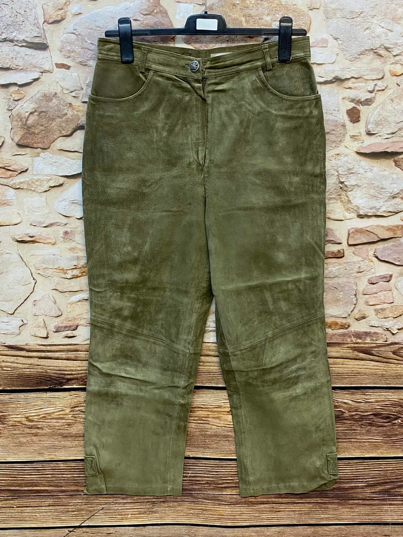 Lange Trachten-Lederhose in Olivgrün Gr.44