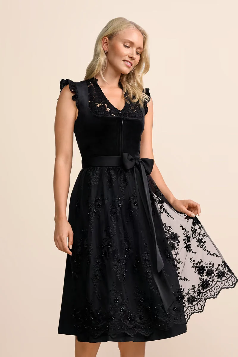 Kruger Lovira Long Dirndl, Black — 70cm 2pc Set