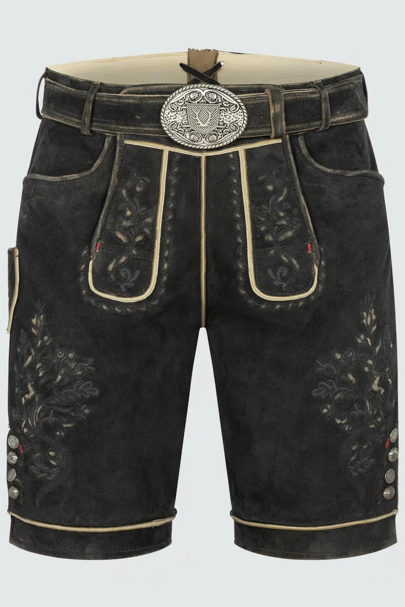 Kruger Men's Lederhosen "Kuno" with belt dark brown (48,50,56)