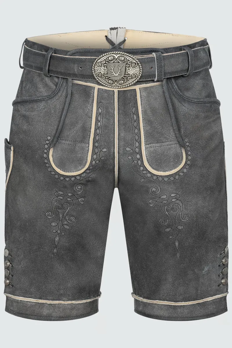 Kruger Men's Lederhosen "Kuno" with belt anthracite