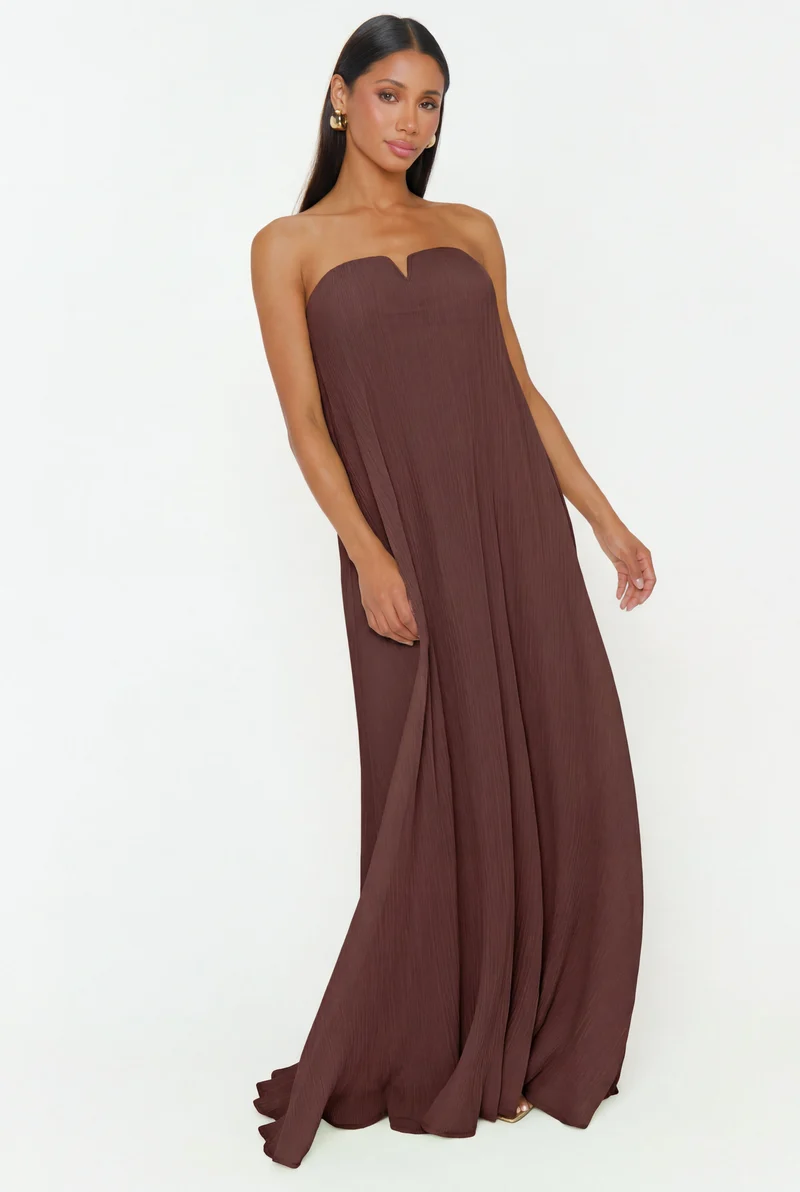 Athena Maxi Dress ~ Chocolate Pleated Chiffon