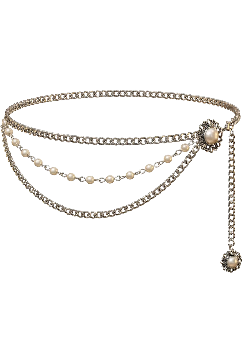 Damen Trachten Kettengürtel mit Perlen - silber