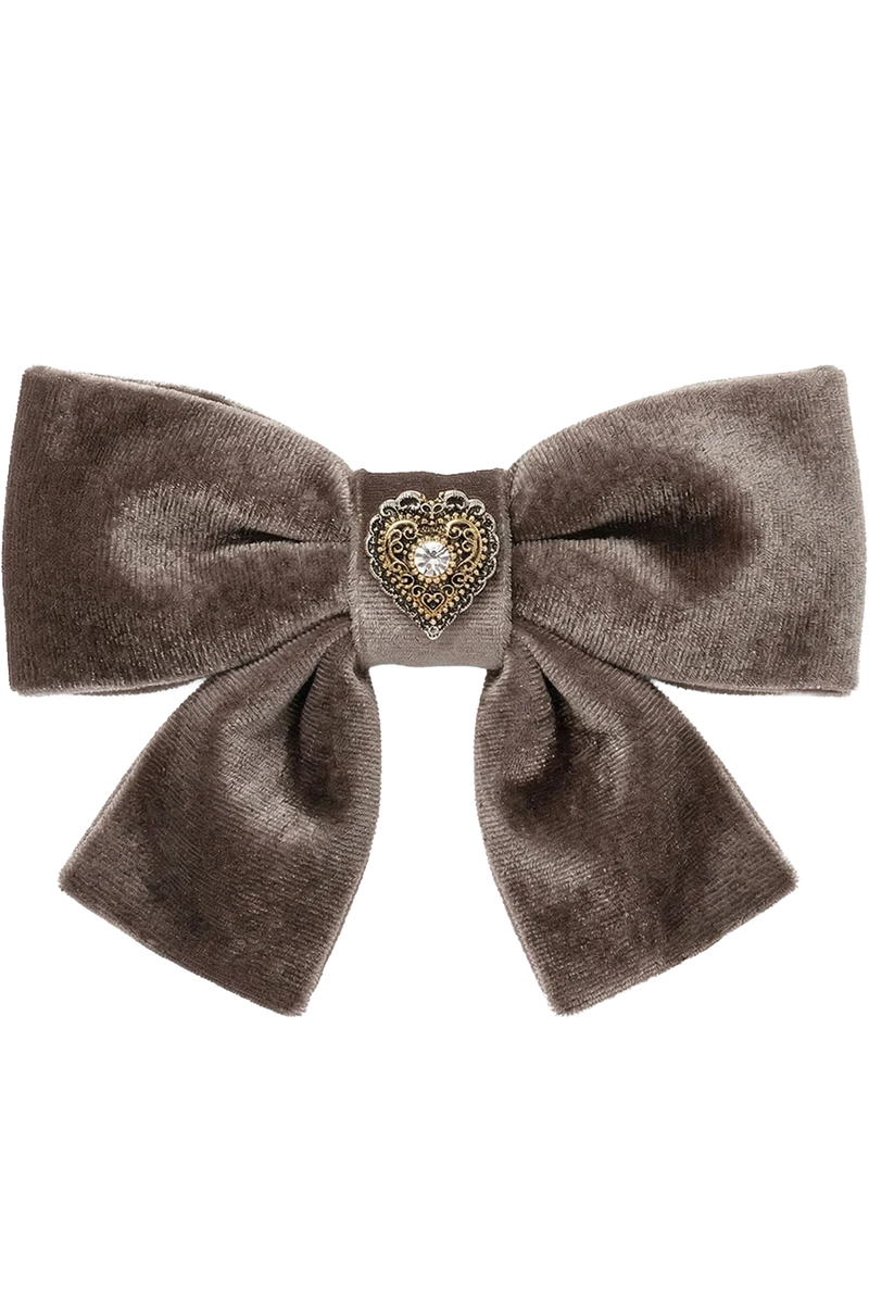 Damen Haarspange aus Samt mit Schmuckherz - taupe braun