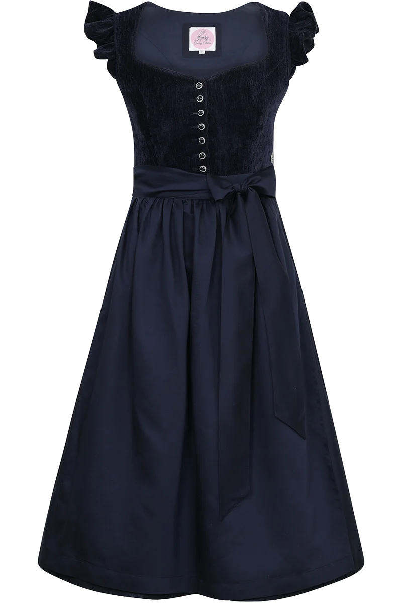 Midi-Samtdirndl mit abnehmbaren Flügelärmeln Hochwinkel 70cm - midnight