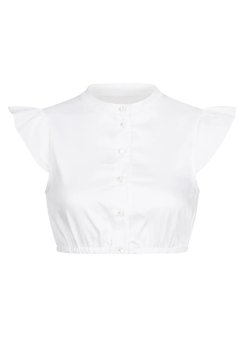 BW DIRNDLBLUSE SATIN RUFFLES WEISS