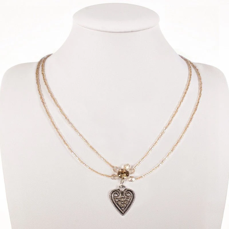 Perlencollier 2-reihig beige