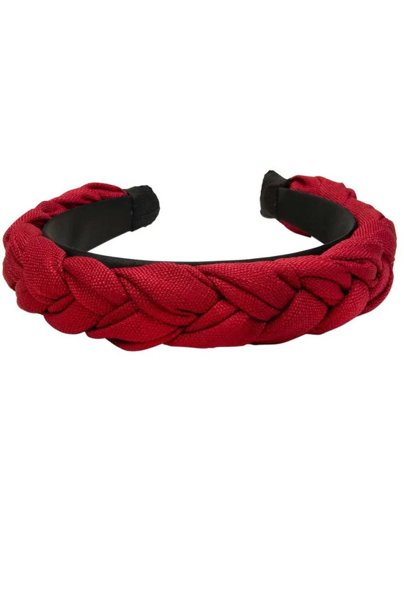Flecht-Haarreif Leinen-Optik rot