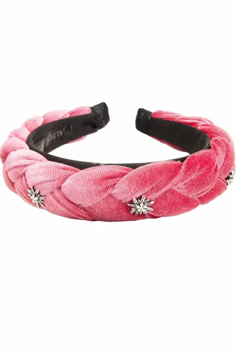 Samt-Haarreif Flechtoptik & Strass-Edelweiß rosé