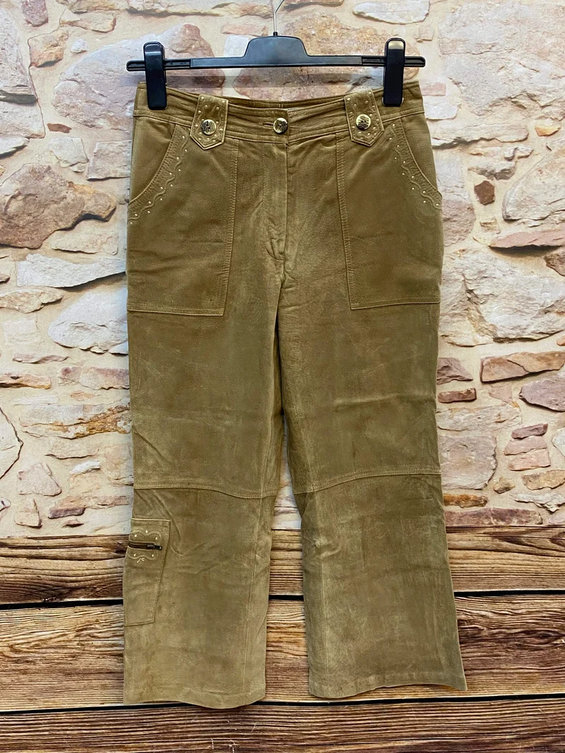 Vintage Damen Lederhose Gr. 40 – lange Trachtenhose aus echtem Leder