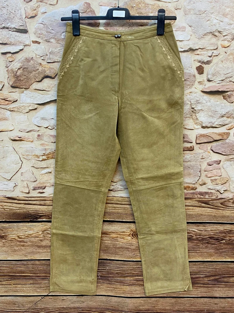 MEICO Damen Lederhose Gr. 38 – helle lange Trachtenlederhose aus 100% Leder