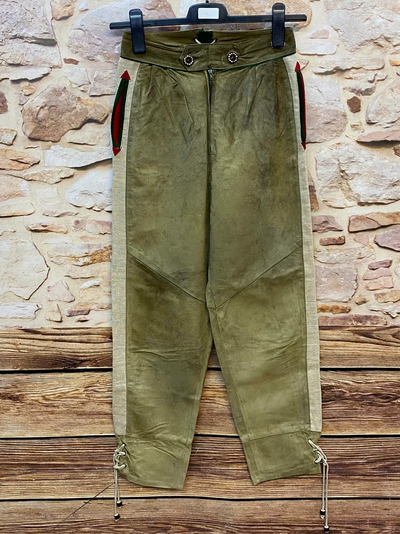 Lange Lederhose Damen Gr. 38 – olivgrüne Trachtenlederhose aus Echtleder