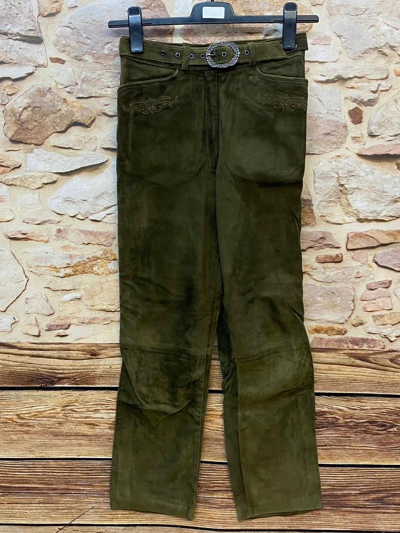 Lange Lederhose Damen Gr. 36 – grüne Trachtenlederhose aus Echtleder