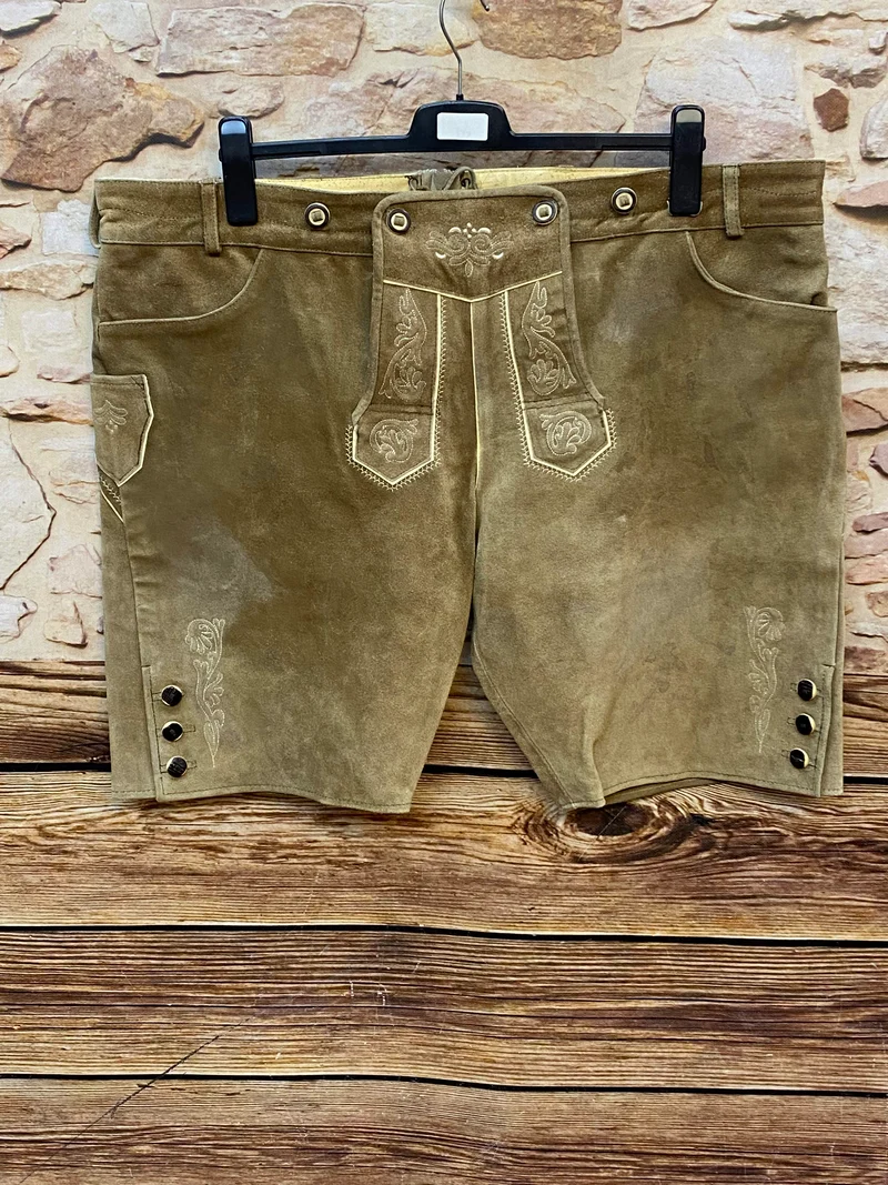 Kurze Trachtenlederhose Herren Gr. 60 – braune Kaisers Trachten Lederhose aus Echtleder