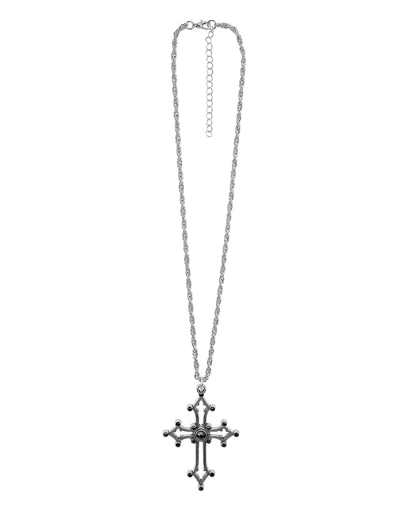 Gotische Kreuz Kette mit schwarzen Edelsteinen