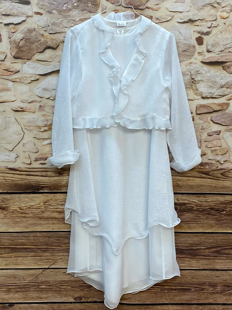 Kommunionkleid Mädchen Gr. 128 Weiß – mit Bolero, Rüschen & Chiffon