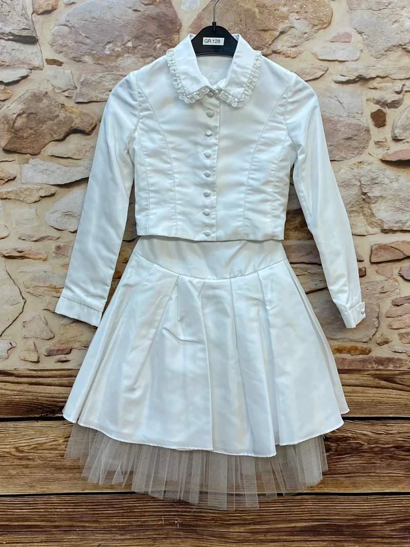 Kommunion Set weiß Gr. 128 – Rock mit Tüll & Bolero mit Spitzenkragen