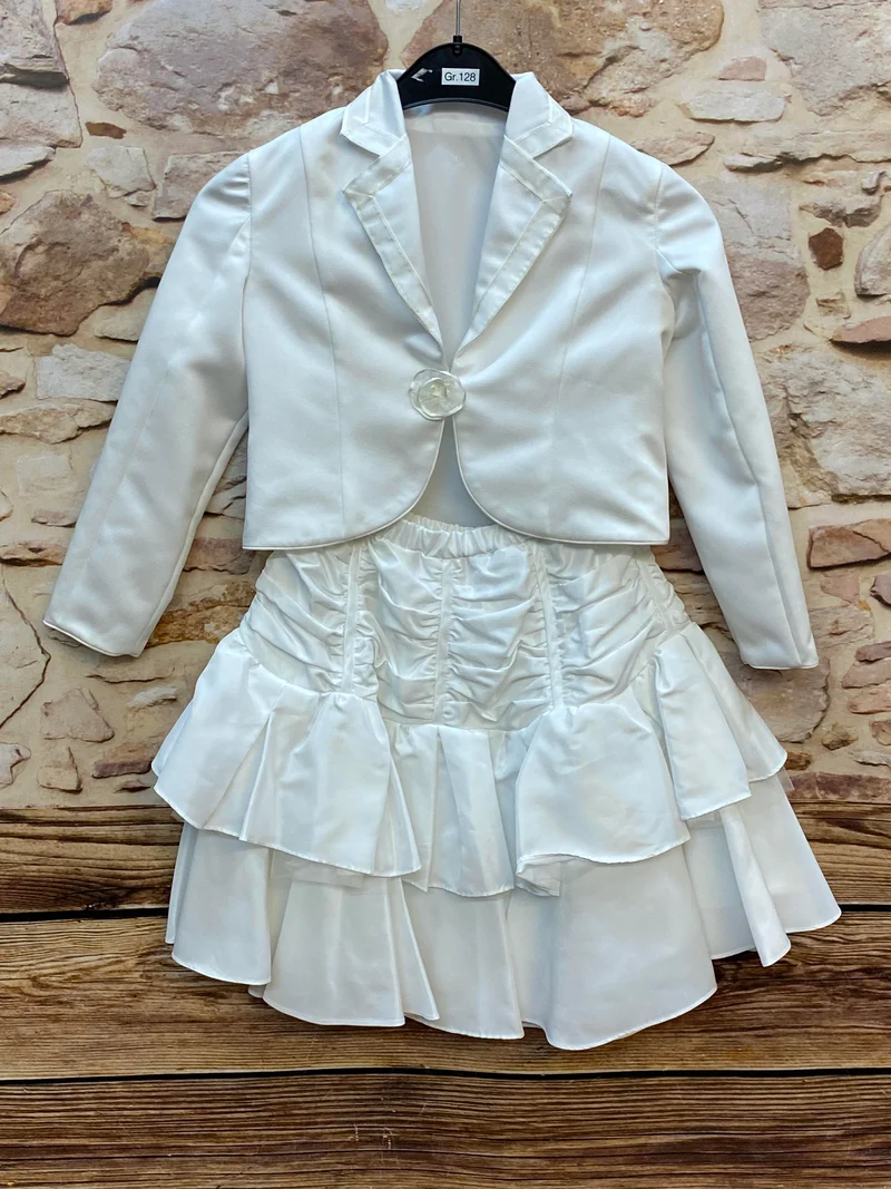 Kommunion Set weiß Gr. 128 – Rüschenrock & Bolerojacke festlich