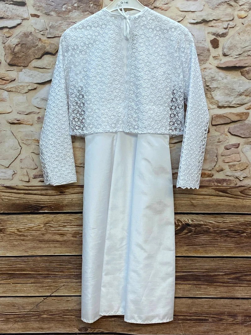 Kommunionkleid weiß mit Spitze & Bolero Gr. 146 – langes Festkleid Mädchen