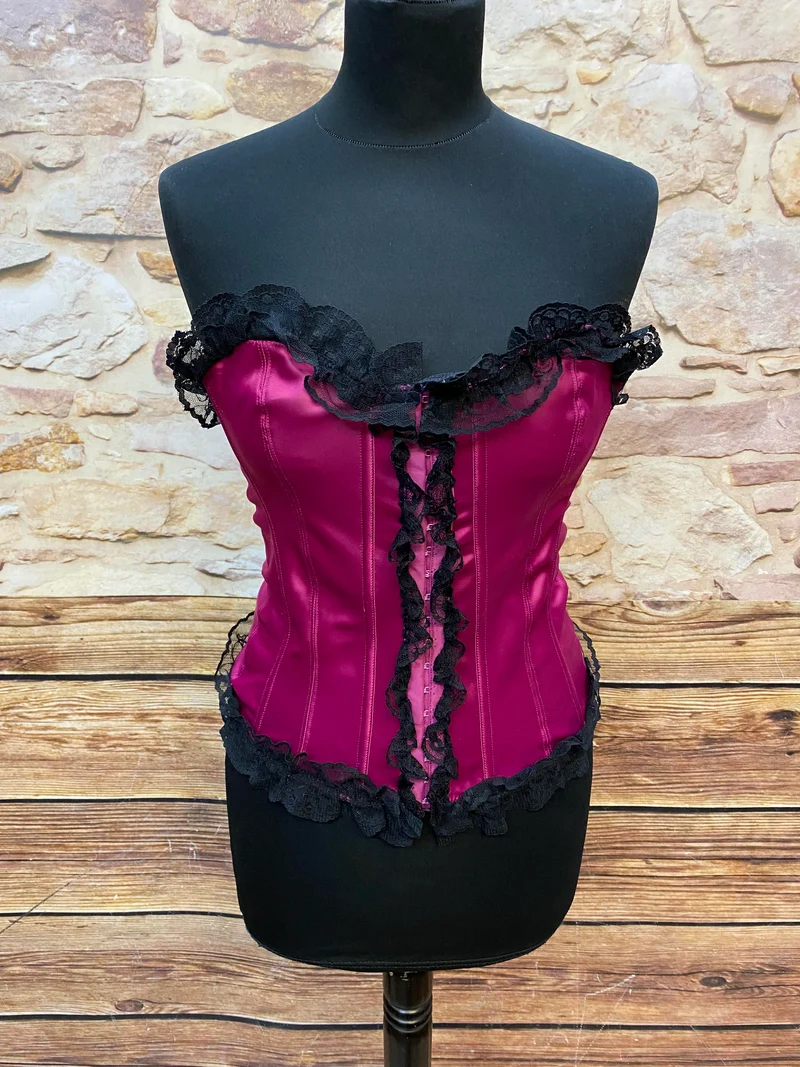 Vintage Corsage Pink Schwarz Spitze Satin