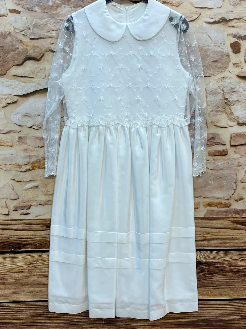 Kommunionkleid Gr. 128 Bianca Corela 2-teilig weiß Festkleid Blumenmädchen Spitze langarm