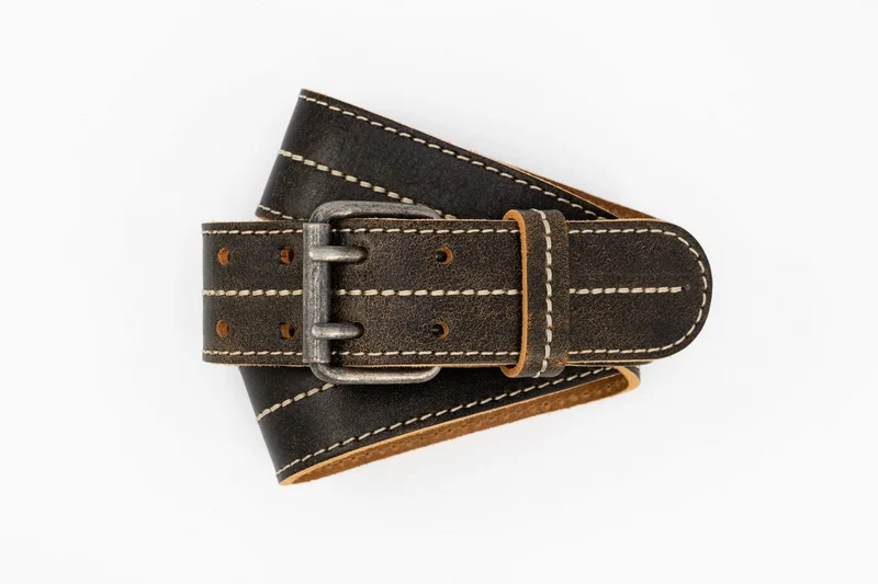 Brown Trachten Belt with Double Prong Buckle