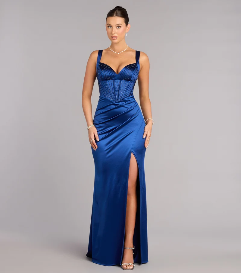 Aurora Satin Rhinestone Corset Formal Dress