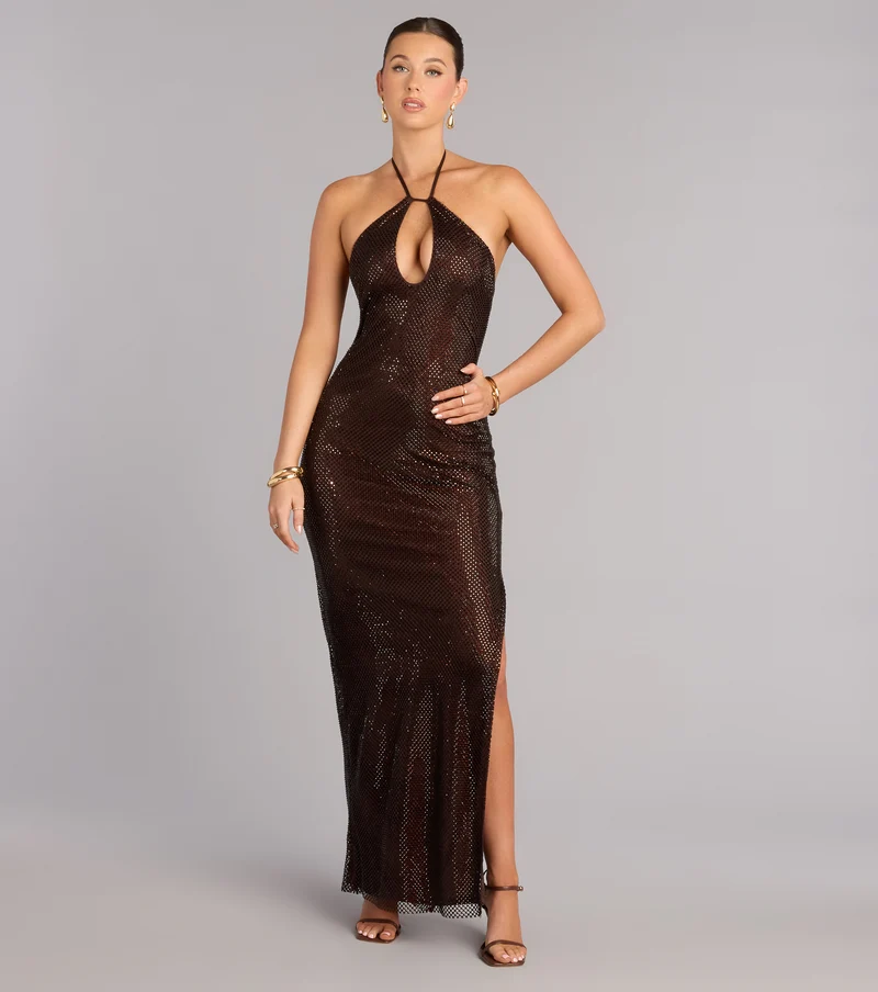 Jessie Fishnet Rhinestone Mermaid Formal Dress