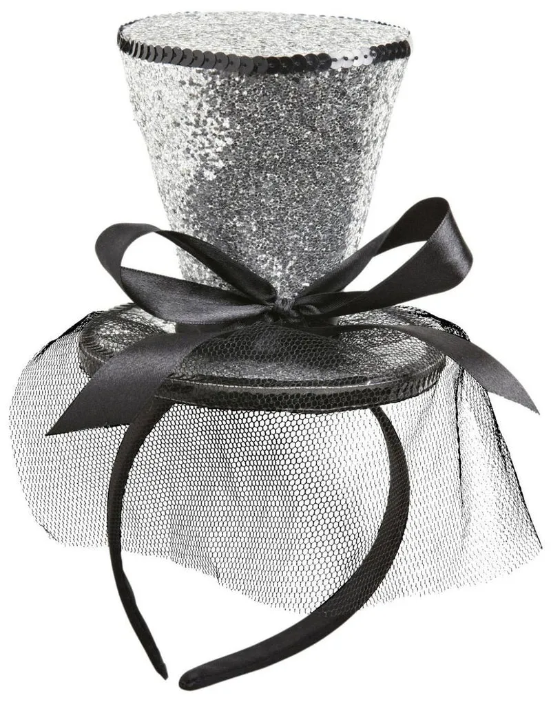 Glitzer Mini-Zylinder Haarreif silber