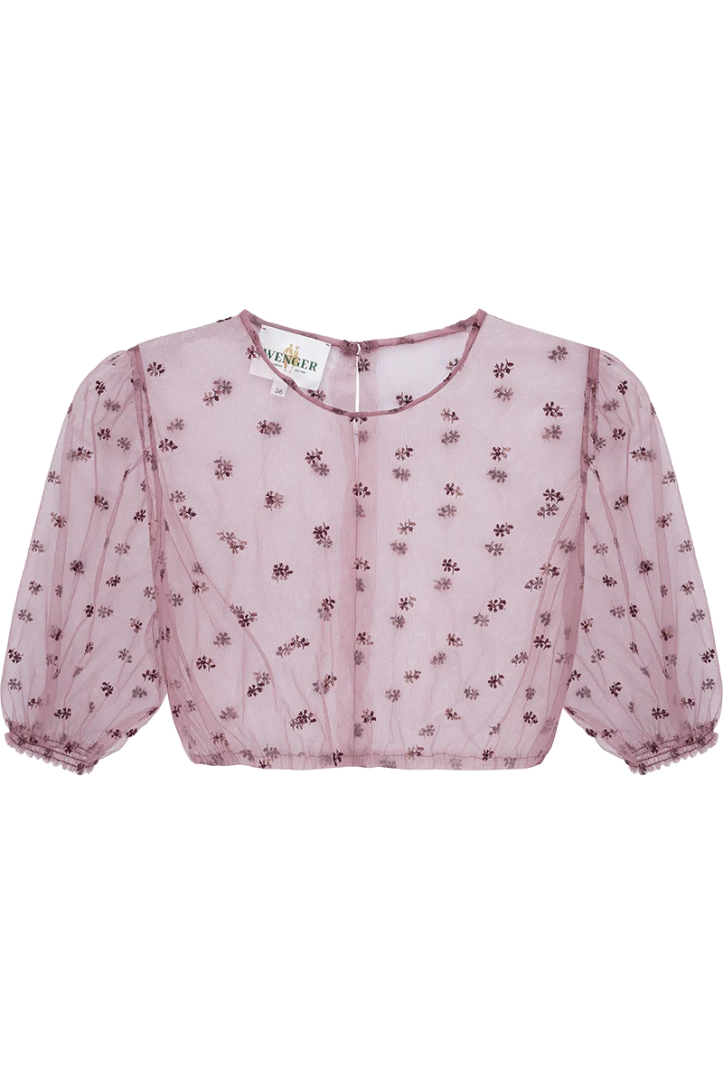 Dirndlbluse aus besticktem Tüll hochgeschlossen - aubergine
