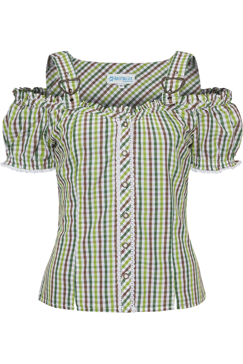 Damen Landhaus-Trachtenbluse kariert schulterfrei - grün